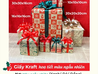 Hộp quà trang trí Noel nơ ruy băng lụa [Làm sẵn - Nhiều cỡ - màu] HOPQUA-03